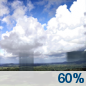 Thursday: A chance of showers and thunderstorms before 8am, then showers likely and possibly a thunderstorm between 8am and 2pm, then a chance of showers and thunderstorms after 2pm.  Mostly sunny, with a high near 90. Chance of precipitation is 60%.