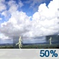This Afternoon: A chance of showers and thunderstorms, mainly after 2pm.  Mostly sunny and hot, with a high near 98. Heat index values as high as 107. Light southwest wind.  Chance of precipitation is 50%. New rainfall amounts of less than a tenth of an inch, except higher amounts possible in thunderstorms. 