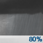 Sunday Night: Showers.  Low around 54. Chance of precipitation is 80%.