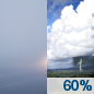 Sunday: Showers and thunderstorms likely, mainly after 5pm.  Patchy fog before 9am.  Otherwise, increasing clouds, with a high near 95. Heat index values as high as 105. Light and variable wind.  Chance of precipitation is 60%. New rainfall amounts between a tenth and quarter of an inch, except higher amounts possible in thunderstorms. 