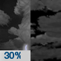 Monday Night: A 30 percent chance of showers and thunderstorms before 11pm.  Mostly cloudy, with a low around 72.