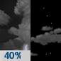 Tonight: A chance of showers and thunderstorms before 10pm.  Partly cloudy, with a low around 72. Calm wind.  Chance of precipitation is 40%. New precipitation amounts of less than a tenth of an inch, except higher amounts possible in thunderstorms. 