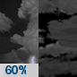 Tuesday Night: Showers and thunderstorms likely before 8pm.  Mostly cloudy, with a low around 72. Chance of precipitation is 60%.