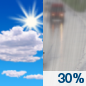 Monday: A chance of rain after 1pm.  Mostly sunny, with a high near 83. Chance of precipitation is 30%.