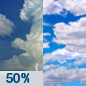 Today: A chance of showers and thunderstorms before 9am, then a chance of showers between 9am and 10am.  Partly sunny, with a high near 74. Southwest wind 10 to 15 mph.  Chance of precipitation is 50%. New precipitation amounts of less than a tenth of an inch, except higher amounts possible in thunderstorms. 